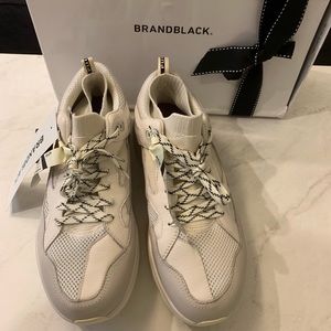 NWT Brandblack Saga Mesh-Paneled Leather Sneakers